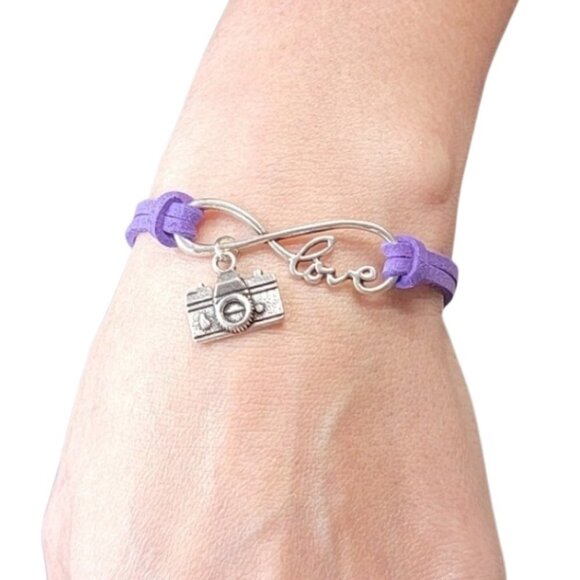 3/$20 Photographer Bracelet Camera Love Infinity Purple Suede Fashion Jewelry - Picture 2 of 7